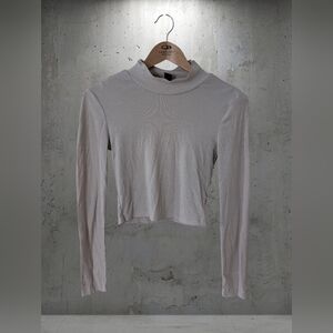 Mock Neck Long Sleeve Crop Top in White